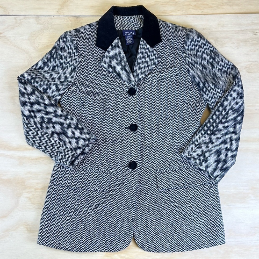 Hillard & Hanson Women’s Black/White Wool Blend Tweed Blazer Jacket Size 4